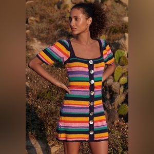 FARM RIO Rainbow Crochet Mini Dress